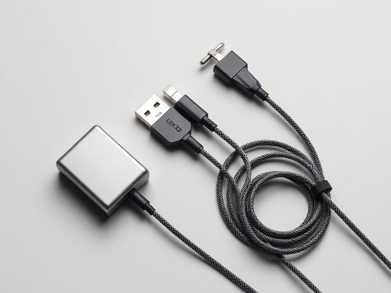 Carregadores e cabos USB sobre fundo neutro